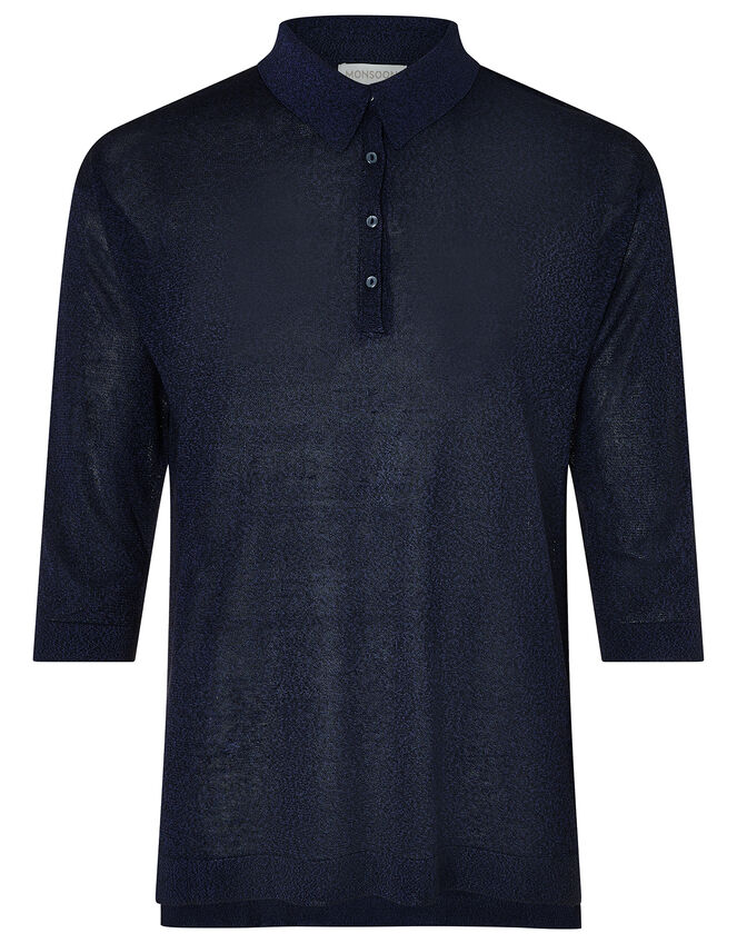 Hannah Henley Collar Top, Blue (NAVY), large