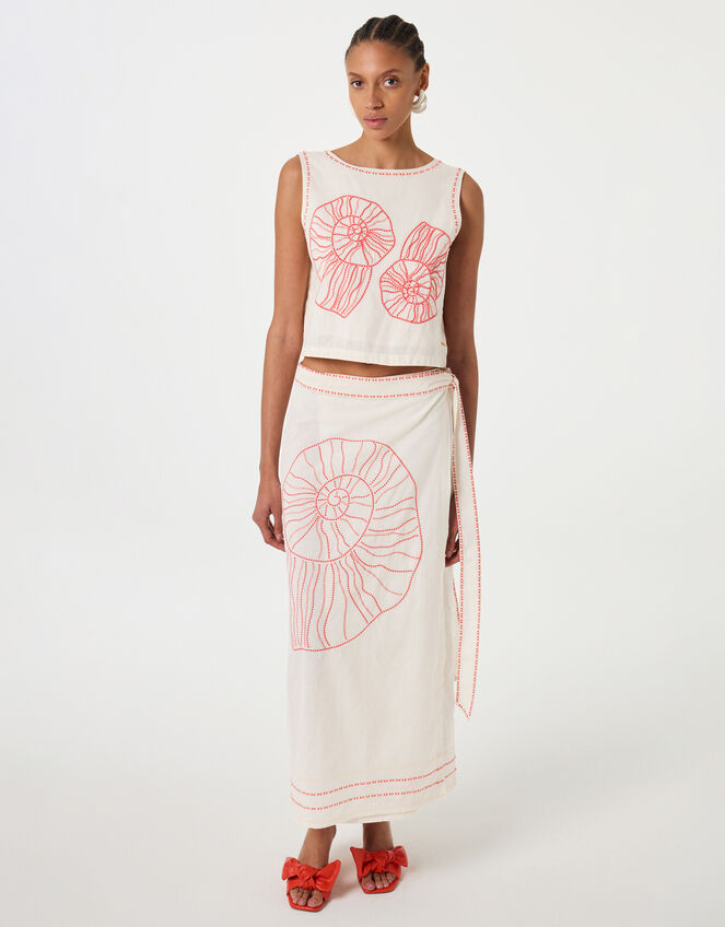 Fabienne Chapot Sine Shell Embroidered Wrap Skirt, Ivory (IVORY), large