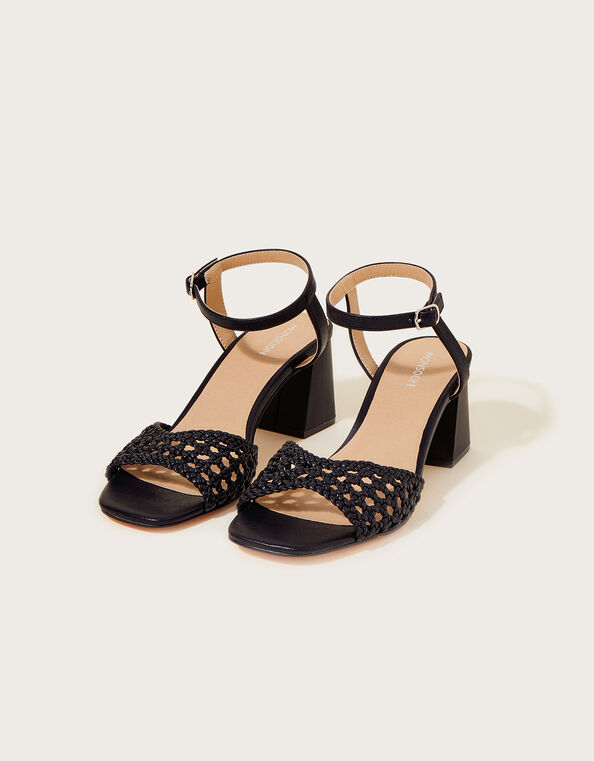 Wendy Woven Block Heel Sandals, Black (BLACK), large