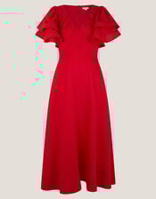 Patricia Ruffle Sleeve Midi Dress, Red (RED), large