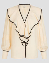 Lennox V-Neck Ruffle Blouse, Ivory (IVORY), large