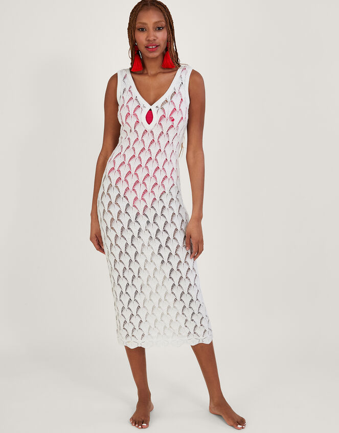 Pointelle Stitch Beach Midi Dress, Ivory (IVORY), large
