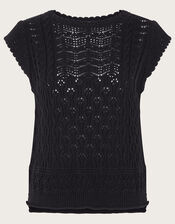 Multi Stitch Pointelle Knitted Vest, Black (BLACK), large