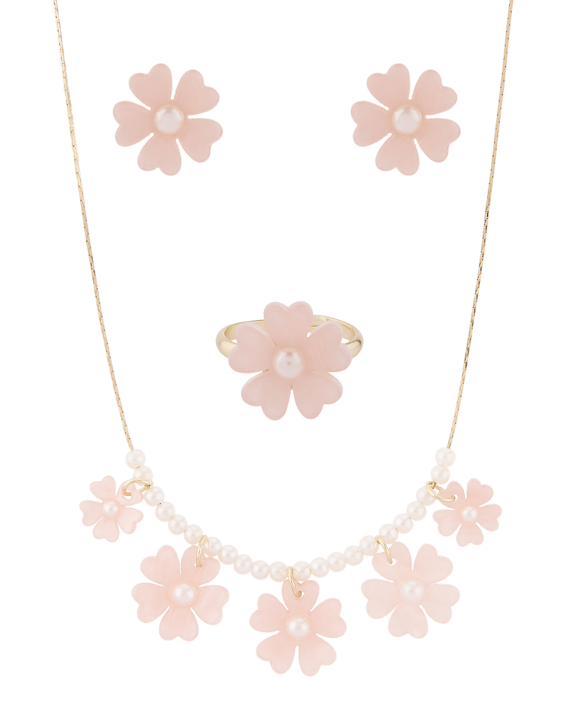 Resin Flower and Pearl Jewellery Set, , large