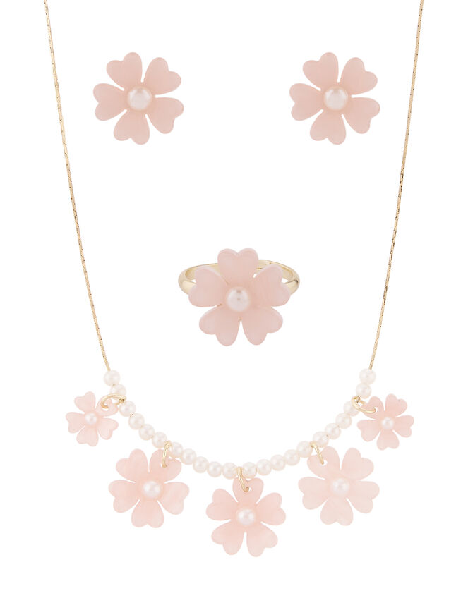 Resin Flower and Pearl Jewellery Set, , large