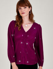 Carola Embellished Velvet Blouse, Pink (PINK), large