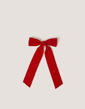 Velvet Rhinestone Bow Hair Clip, Red (RED), large