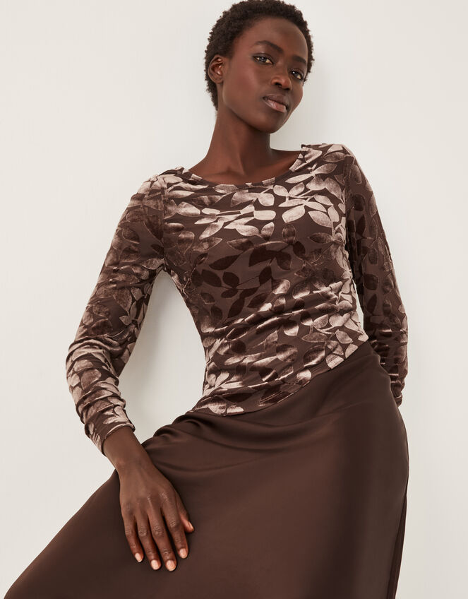 Delia Devoré Midi Slip Dress, Brown (CHOCOLATE), large