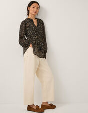 Clara Dotwork Print Blouse, Black (BLACK), large