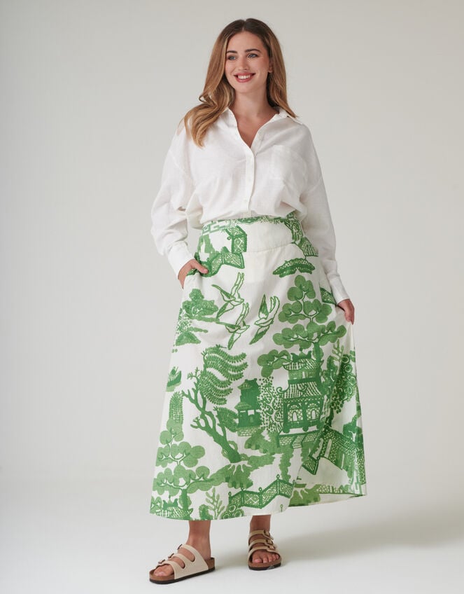 One Hundred Stars Giant Willow Print Maxi Skirt, Green (GREEN), large