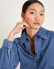 Alana Shirt Zip Denim Dress, Blue (DENIM BLUE), large