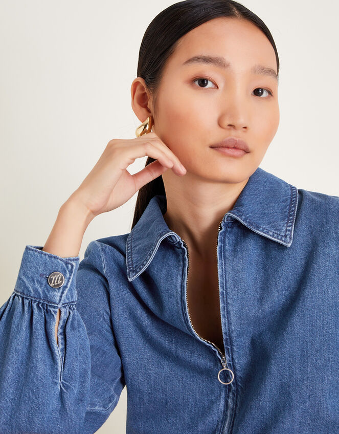 Alana Shirt Zip Denim Dress, Blue (DENIM BLUE), large