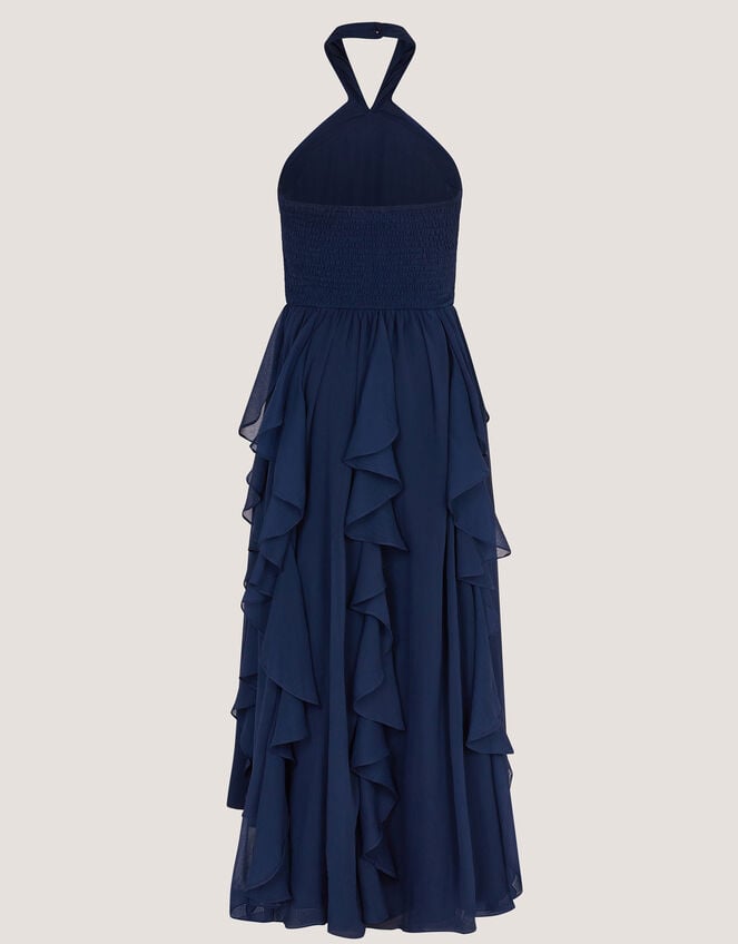 Arizona Halter Ruffle Prom Dress, Blue (NAVY), large