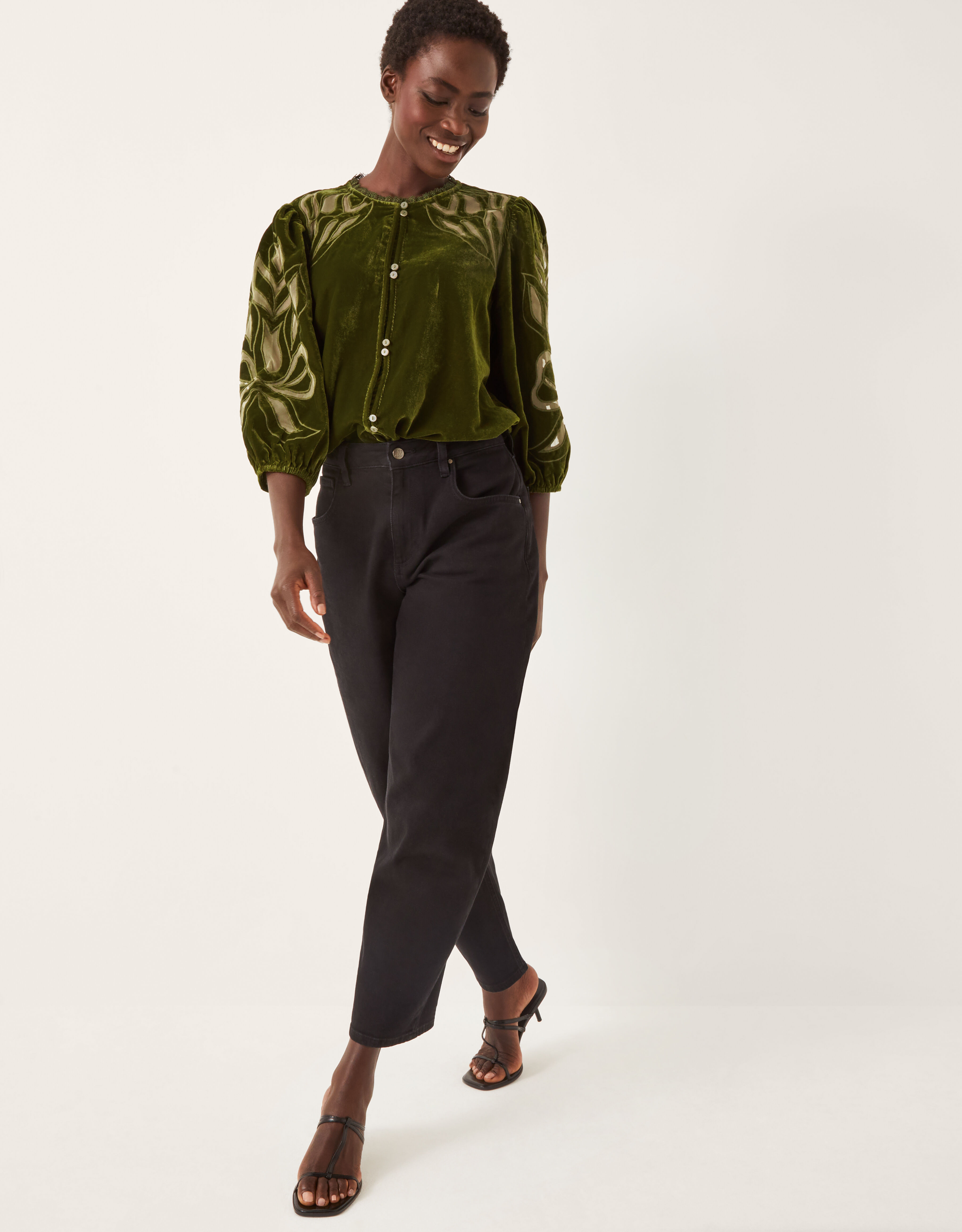 Ezra Embroidered Velvet Top Green