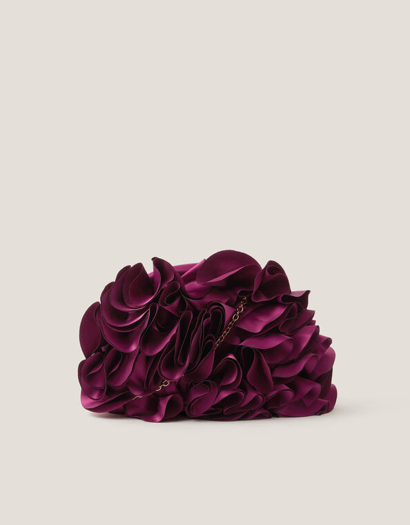 Mindy Corsage Satin Clutch Bag, , large