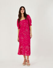Judy Embellished Midi Dress in Recycled Polyester, Pink (PINK), large