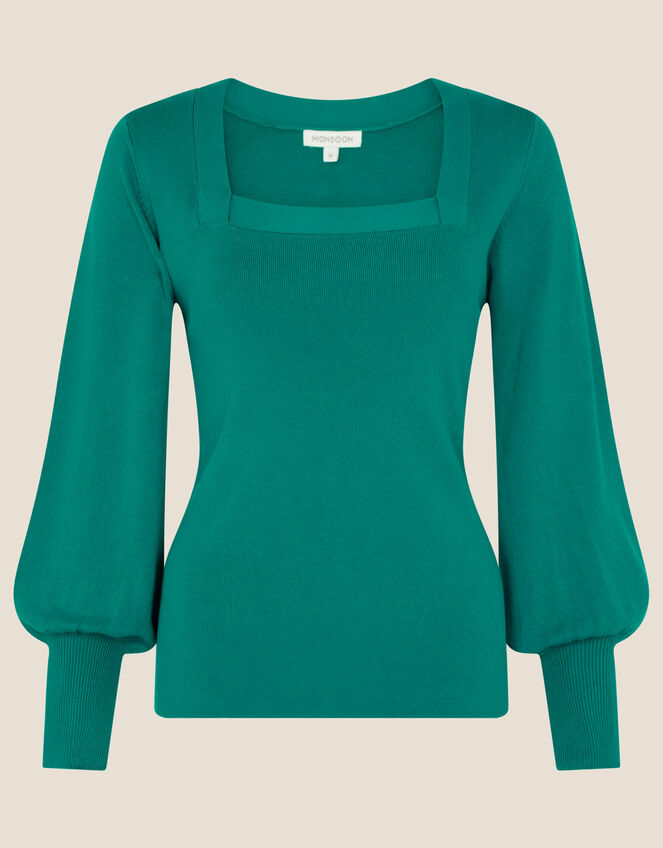 Sandra Square Neck Plain Jumper, Green (GREEN), large
