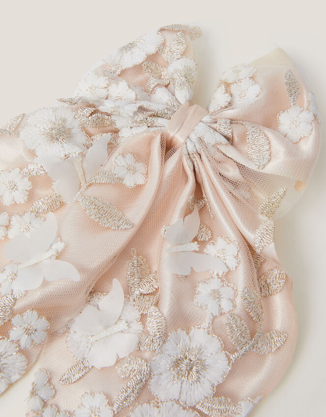Astrid Floral Embroidered Bow Hair Clip, , large
