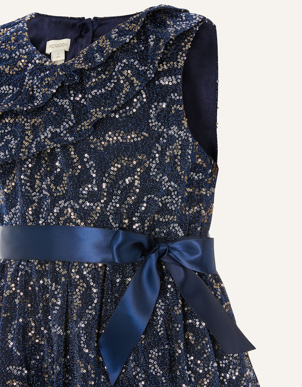 Remmel Sequin Sparkle Frill Dress Blue Girls Dresses Monsoon UK