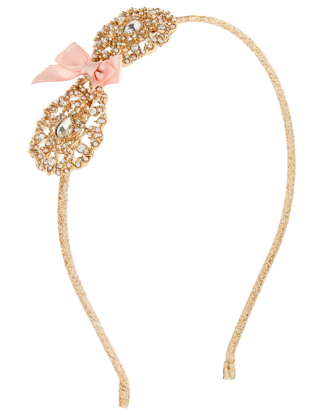 Filigree Pearl and Crystal Bow Headband, , large
