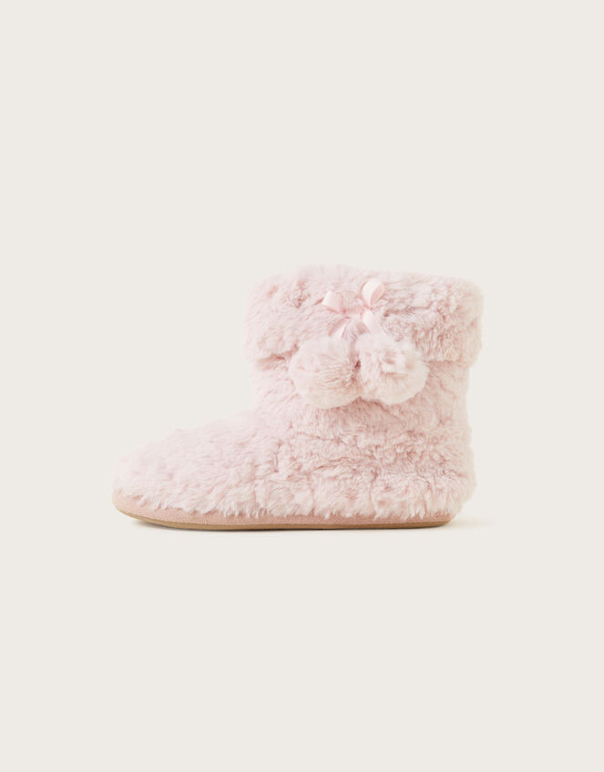 Faux Fur Pom-Pom Slipper Boots, Pink (PINK), large
