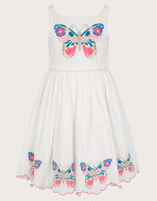 Butterfly Embroidered Cotton Dress, Ivory (IVORY), large