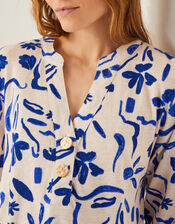 Ulla Floral Linen-Blend Top, Ivory (IVORY), large