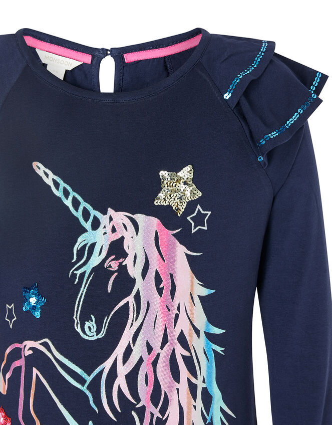 Rainbow Unicorn Long Sleeve Top, Blue (NAVY), large