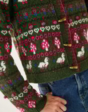 Monsoon x Sarah Corbett-Winder Duck Fair Isle Cardigan, Green (KHAKI), large