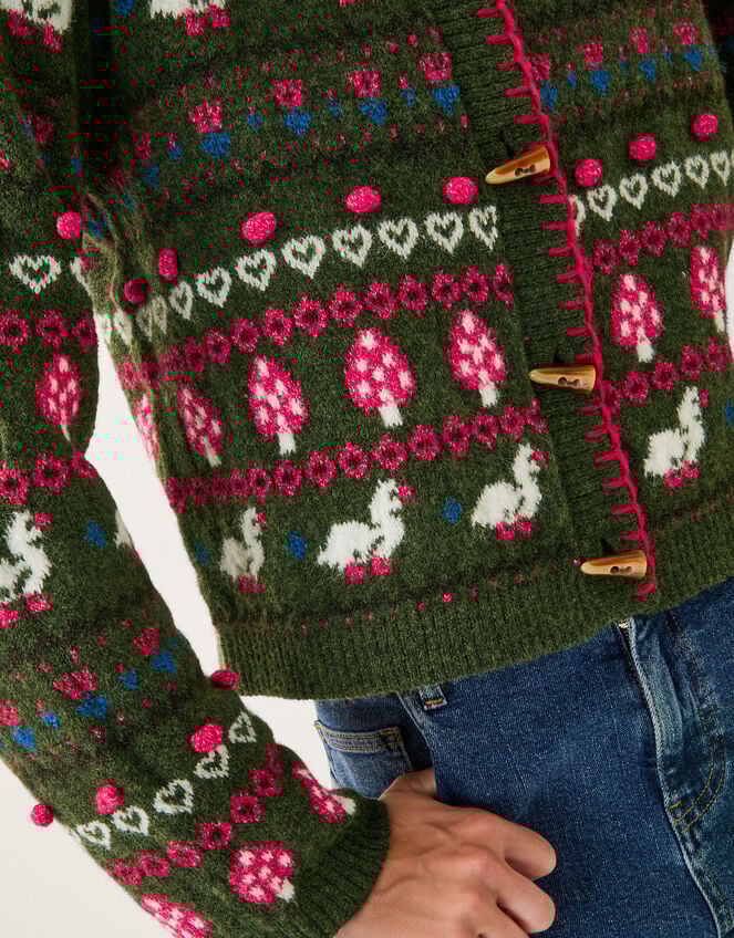 Monsoon x Sarah Corbett-Winder Duck Fair Isle Cardigan, Green (KHAKI), large