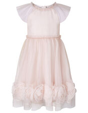 3D Rose Glitter Tulle Dress, Pink (PALE PINK), large