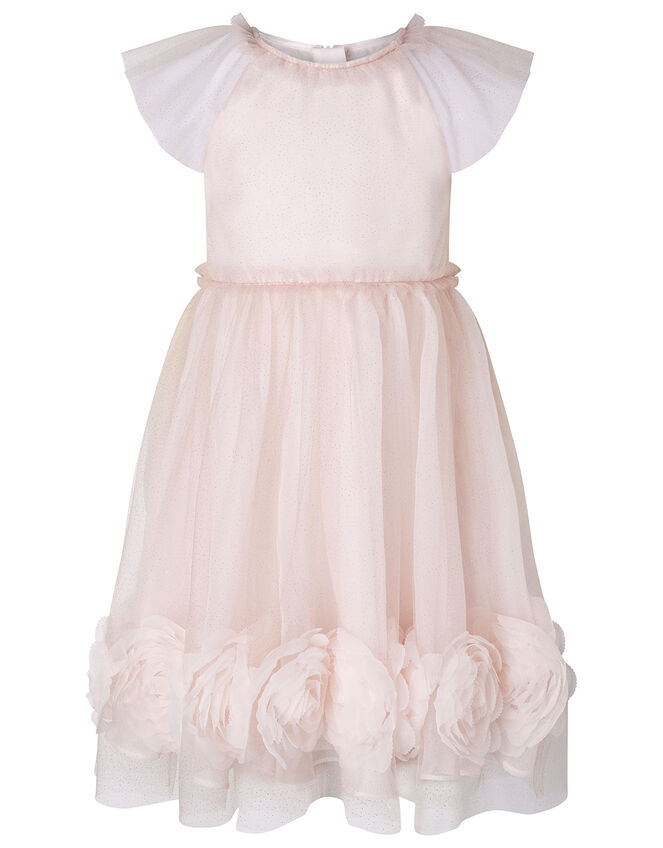 3D Rose Glitter Tulle Dress, Pink (PALE PINK), large