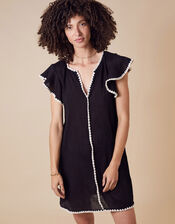 Lila Frill Sleeve Dress in Organic Cotton, Black (BLACK), large