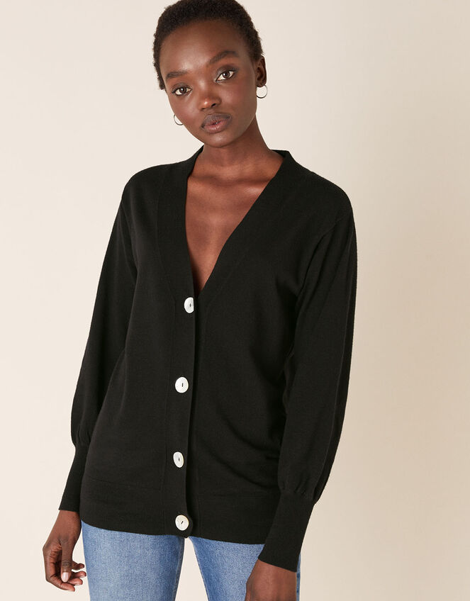 Pearly Button Cardigan, Black (BLACK), large