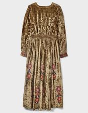 East Sophia Floral Embroidered Velvet Midi Dress, Green (GREEN), large