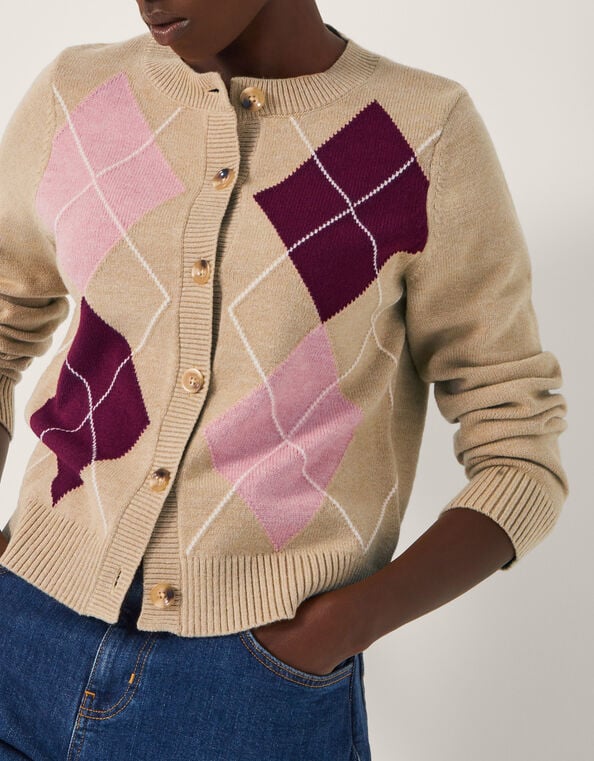 Anne Argyle Knitted Cardigan, Camel (CAMEL), large