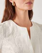 Eliza Short Sleeve Jacquard Top, Ivory (IVORY), large