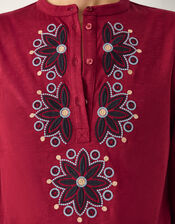 Esme Embroidered Jersey Blouse, Red (BURGUNDY), large