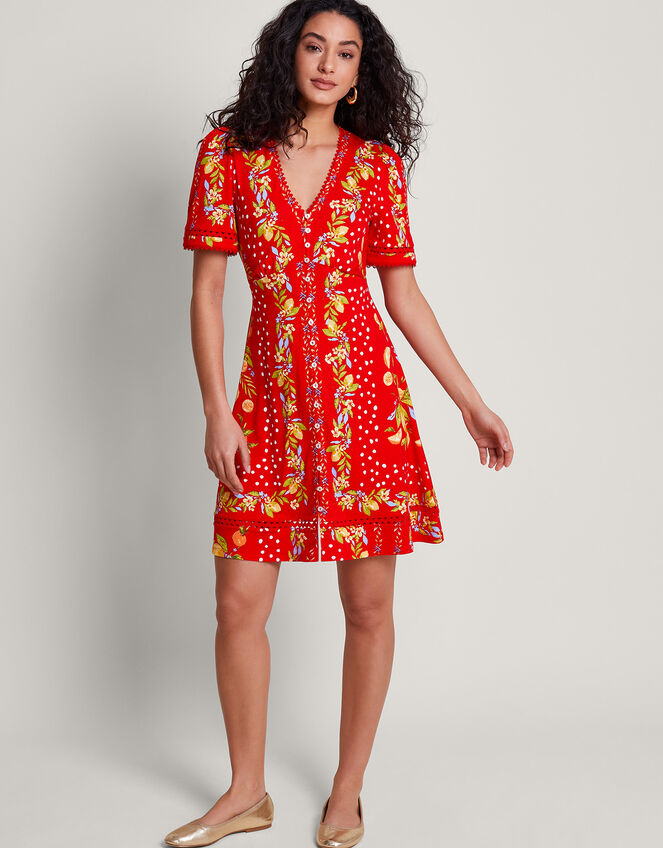 Paloma Print Jersey Dress, Red (RED), large