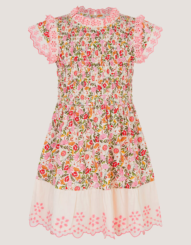 Floral Broderie Smocked Jersey Dress, Multi (MULTI), large