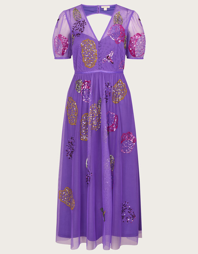 Diana Embellished Tea Dress in Recycled Polyester Purple Evening
