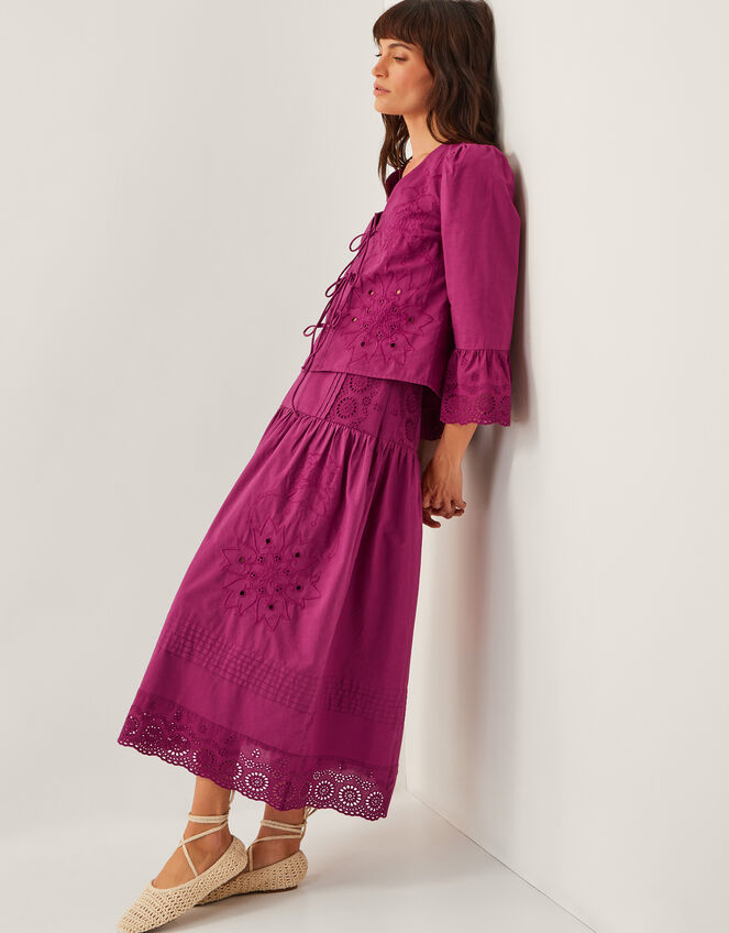 Saoirse Broderie Midi Skirt, Red (BURGUNDY), large
