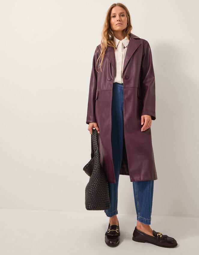 Paola Faux Leather Trench Coat, Red (BURGUNDY), large