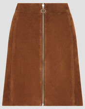 Sienna Suede Zip Skirt, Tan (TAN), large
