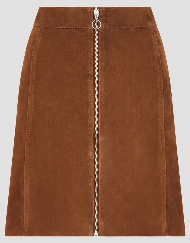 Sienna Suede Zip Skirt, Tan (TAN), large
