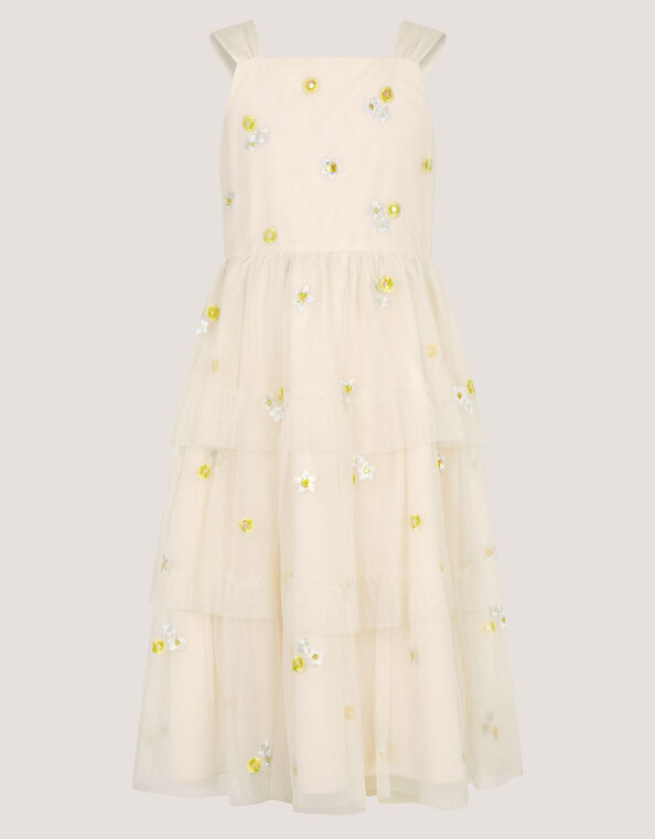 Ingrid Floral Embroidered Tiered Maxi Dress, White (WARM IVORY), large