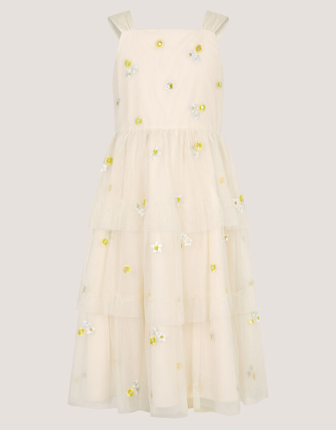 Ingrid Floral Embroidered Tiered Maxi Dress, White (WARM IVORY), large