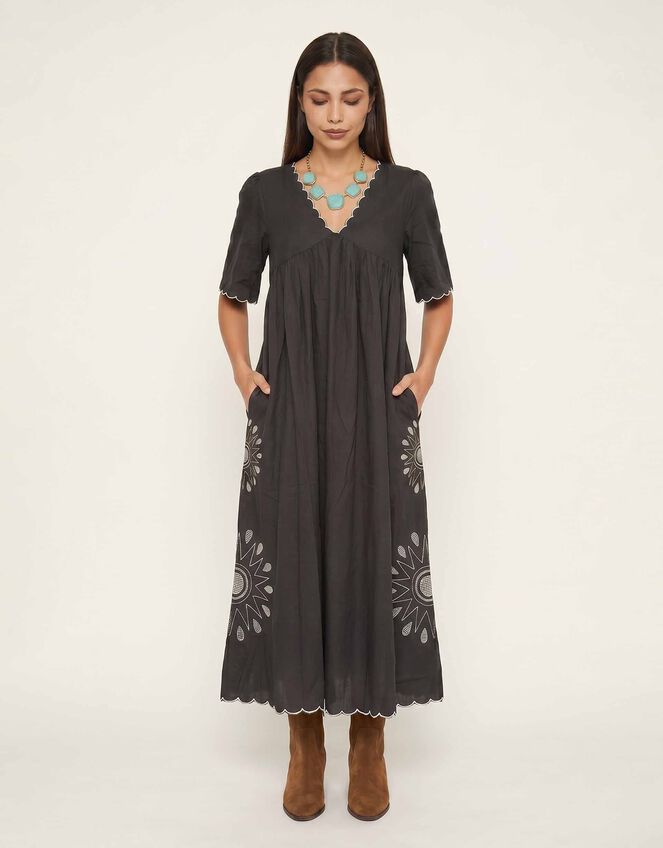 Raffya Ibiza Cutwork Midi Dress, Grey (GREY), large