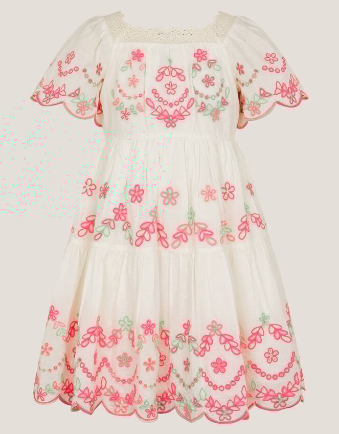 Floral Broderie Short Sleeve Dress, Multi (MULTI), large