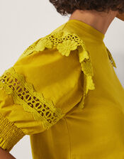 Fay Broderie Puff Sleeve Top, Yellow (YELLOW), large